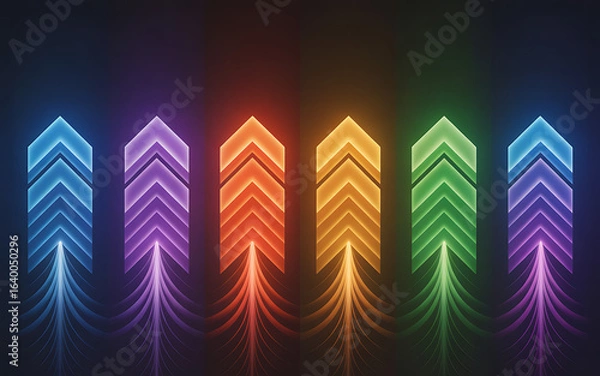 Fototapeta Colorful neon arrows background for web design and digital marketing use