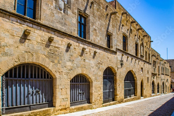 Obraz Old metal doors and windows in the Street of The Knights in the Old Town of Rhodes also known as Odos Ippoton in Greek, Greece