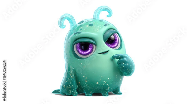 Obraz curious cartoon-style mint green alien