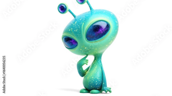 Obraz curious cartoon-style mint green alien