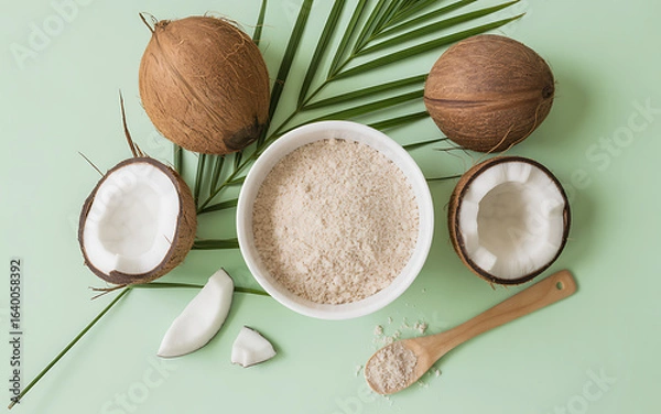 Fototapeta Exploring the benefits of coconut flour for baking and healthy recipes
