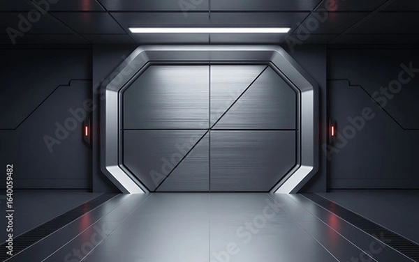 Fototapeta Futuristic metal door sci fi spaceship interior design space station gate