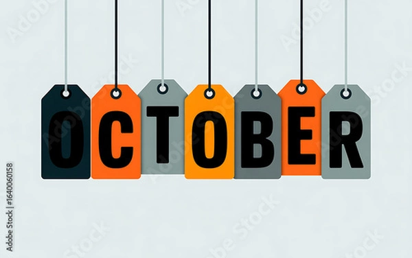Fototapeta October month calendar promotional graphic with hanging tag design element