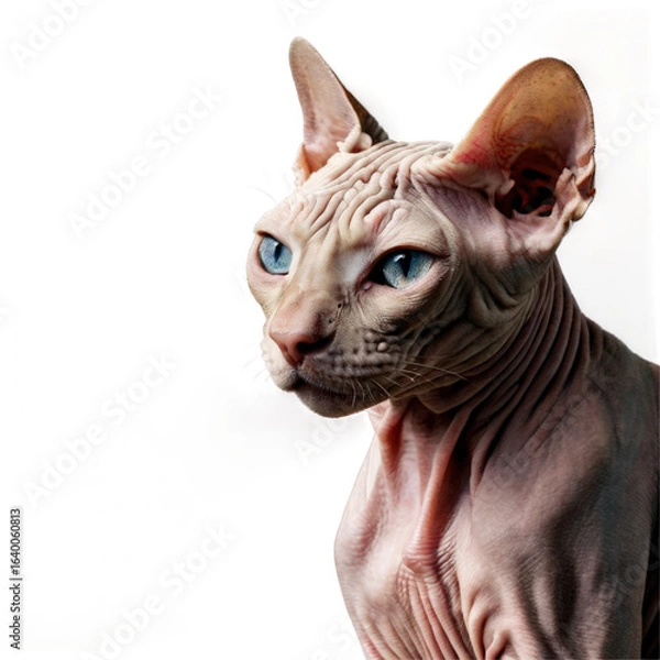 Fototapeta High-resolution isolated image of a hairless sphynx cat with detailed skin texture.