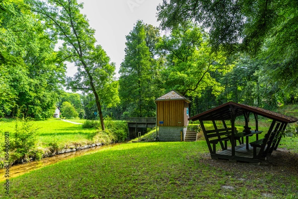Fototapeta Pegelhäuschen Reichenau vom Rastplatz aus