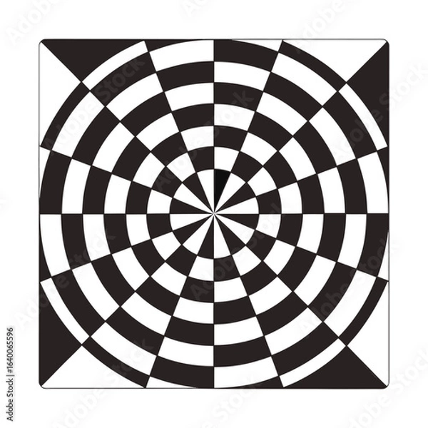 Obraz Abstract optical illusion of a black and white checkerboard pattern concentric circles and squares creating a psychedelic visual effect