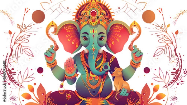 Fototapeta Divine Hindu God Ganesha with Rat Detailed Illustration for Spiritual Artwork