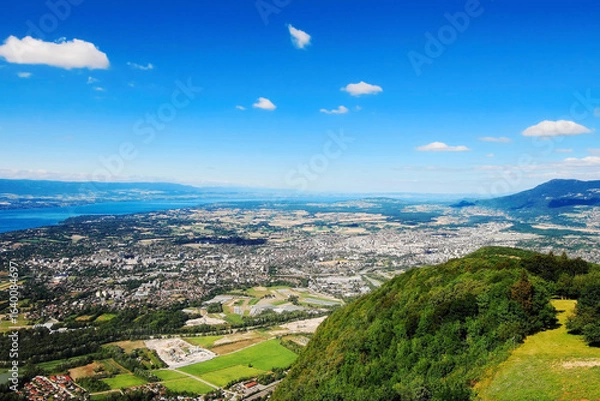 Fototapeta View of Geneva surroundings from the top of Mount Salève.