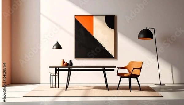 Fototapeta Modern minimalist interior with a bold abstract painting