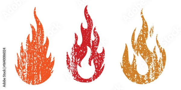 Fototapeta Cartoon campfire. Fire flames, bright fireball, heat wildfire and red hot bonfire campfire, red fiery flames isolated vector illustration set. Animated form and square, fireball and flame
