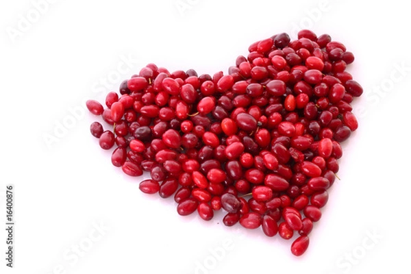 Obraz cranberries in heart shape over white background