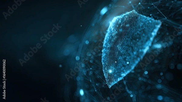 Fototapeta Dynamic digital shield protects global network from cyber threats, showcasing secure data flow and advanced technology in a dark futuristic environment.