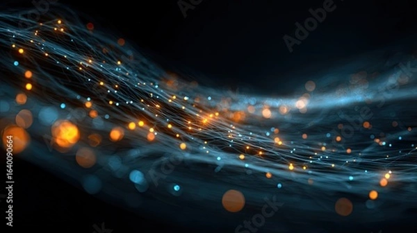 Fototapeta Experience the mesmerizing dance of vibrant light particles flowing through futuristic digital pathways, creating a stunning visual representation of data transfer and innovation.