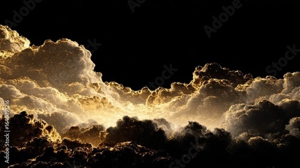 Fototapeta Experience the breathtaking wonder of ethereal golden clouds illuminated by shimmering celestial light, a truly magical and inspiring visual spectacle for any project.