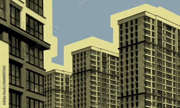 Fototapeta Contemporary multistorey residential complex in developing metropolitan neighborhood. Tall