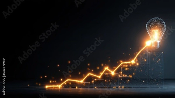 Fototapeta Dynamic upward trending graph illuminating a wireframe lightbulb signifying successful business growth and innovative ideas in a modern, sophisticated setting