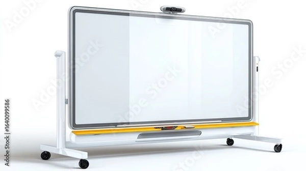Fototapeta Sleek modern interactive whiteboard with integrated camera and stylus tray, perfect for dynamic presentations and collaborative learning environments.