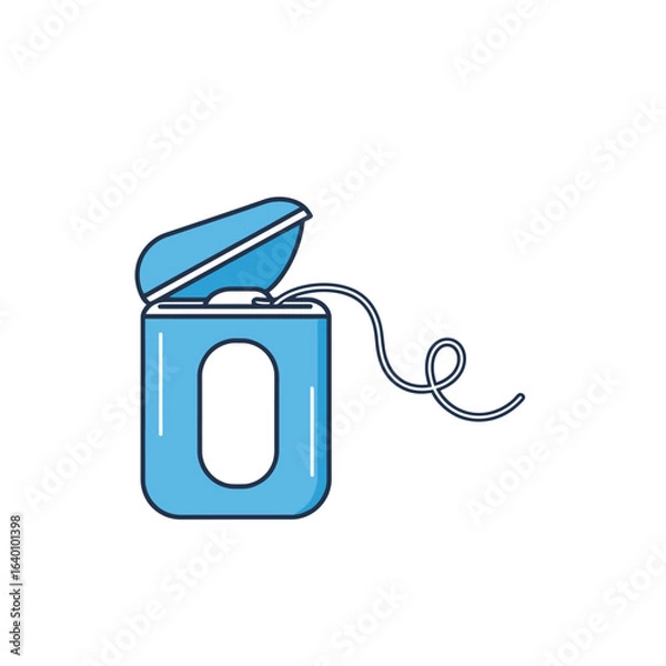 Obraz A blue dental floss container with a partially open lid, showing the floss.