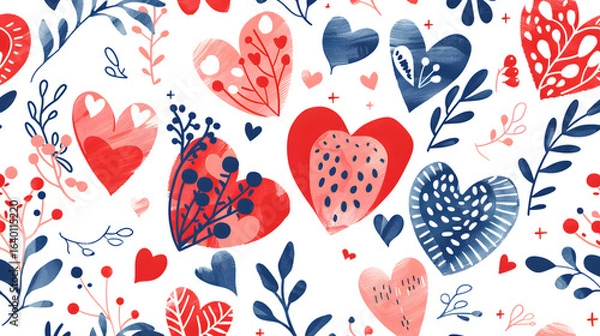 Fototapeta Romantic Heart Seamless Pattern Illustration for Valentine's Day Cards and Wedding Invitations