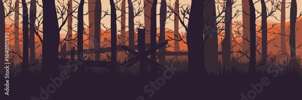 Fototapeta Background for a haunted hayride or spooky trail attraction. Eerie dead forest for a Halloween festival event.