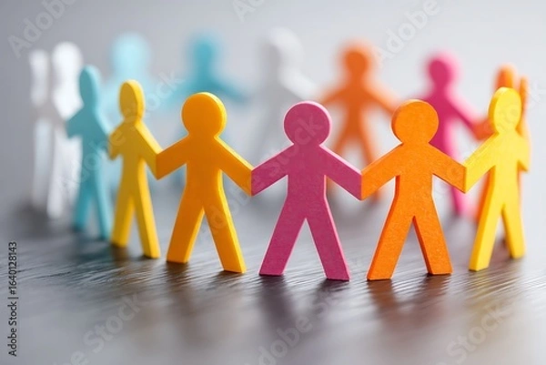 Fototapeta Group formation in company highlighting human resource management and teamwork
