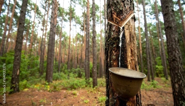 Obraz Resin extraction from pine tree in forest