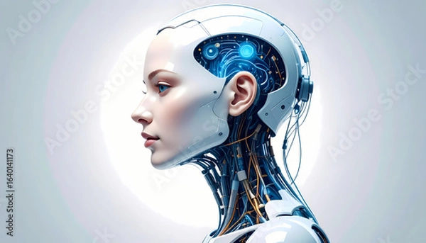 Fototapeta Futuristic android head profile view
