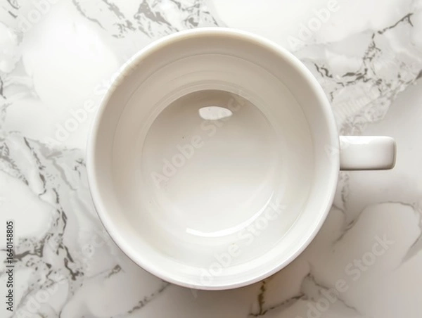 Fototapeta Top view of empty white ceramic mug on marble surface. AI-generated.