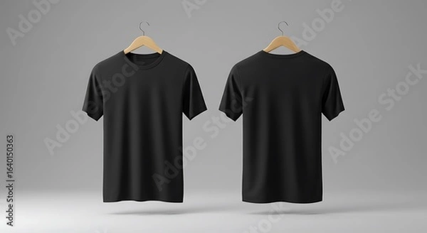 Fototapeta Front and back view of a black t shirt on hangers