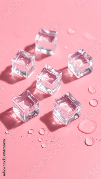 Fototapeta Ice cubes on pink surface