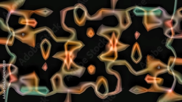 Fototapeta Glowing abstract shapes dance on a dark canvas, creating a mesmerizing, modern texture with warm and cool hues. Digitally generated image.