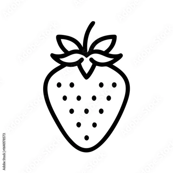 Fototapeta A simple line drawing of a strawberry with leaves and seeds in black and white outline design style