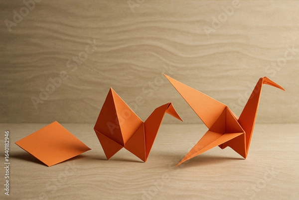 Obraz Origami Crane Evolution - Step by Step Illustration