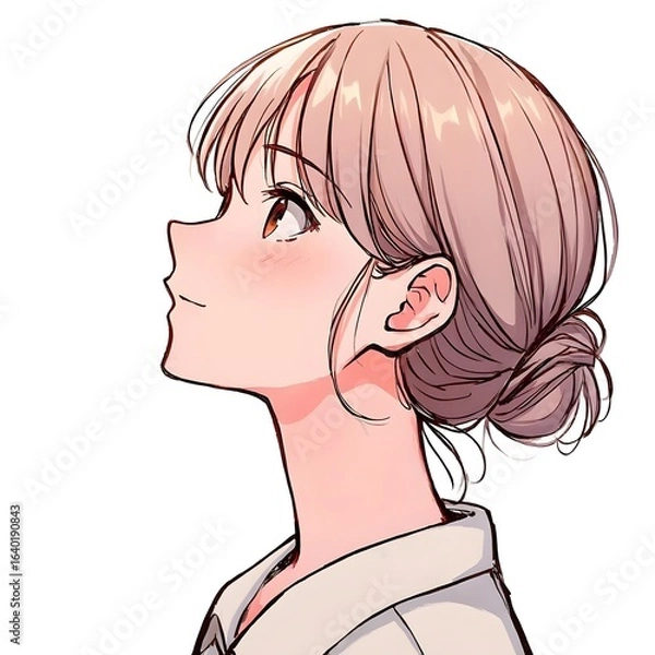 Fototapeta Anime girl looking up drawing tutorial illustration art style character design guide
