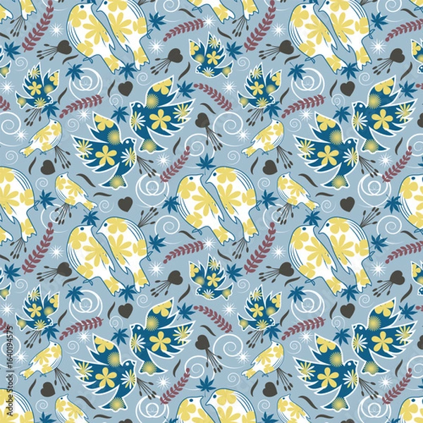 Fototapeta Humming Birds seamless vector pattern