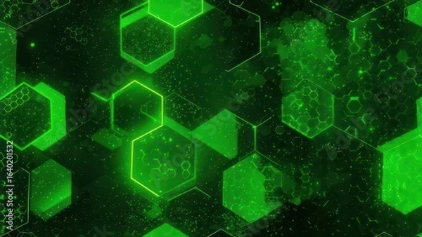 Obraz Abstract green hexagons on dark background