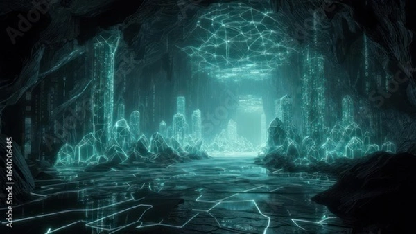 Obraz Cave interior, glowing crystals