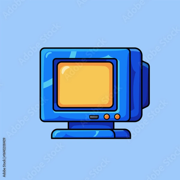 Fototapeta Vector cartoon illustration of a blue CRT monitor. Suitable for retro-themed designs, game designs, and backgrounds.