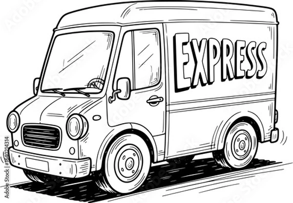 Obraz Delivery van with text in sketch style with hand-drawn style