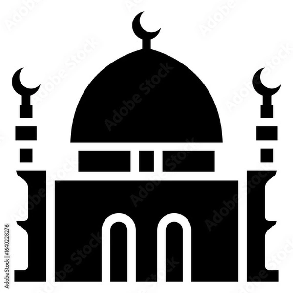 Fototapeta A large mosque with a dome and minarets icon. Temple, religious building, religious object, house of prayer. Flat vector illustration isolated on white background.
