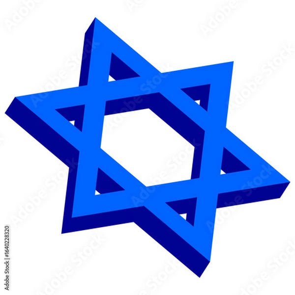 Fototapeta Blue Star of David icon, symbol of Judaism. 3D vector illustration isolated on white.