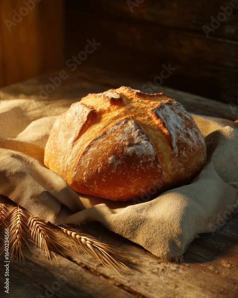 Fototapeta Fresh artisan bread on rustic cloth