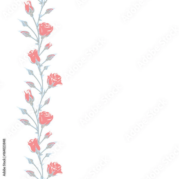Fototapeta Red roses. Bouquet of roses. Vertical floral pattern. Blue leaves. seamless background. Buds.