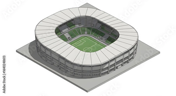Fototapeta Detailed 3D vector illustration of a miniature Qizhong stadium, presented in an isometric view for architectural visualization.
