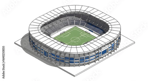 Fototapeta A detailed 3D isometric vector illustration of a Stade Olympique de Rades stadium, perfect for sport and architectural concepts.