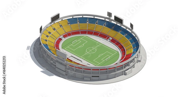 Fototapeta A detailed 3D vector illustration of a miniature Rajamangala stadium, presented in a clean isometric perspective for modern sports concepts.