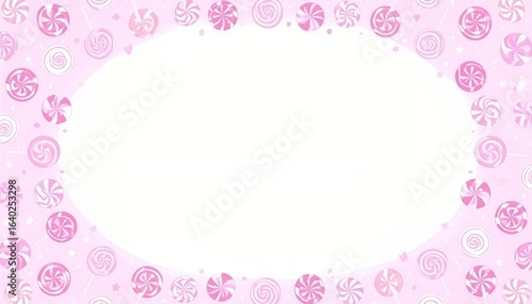 Fototapeta ピンクのキャンディフレームとロリポップの背景