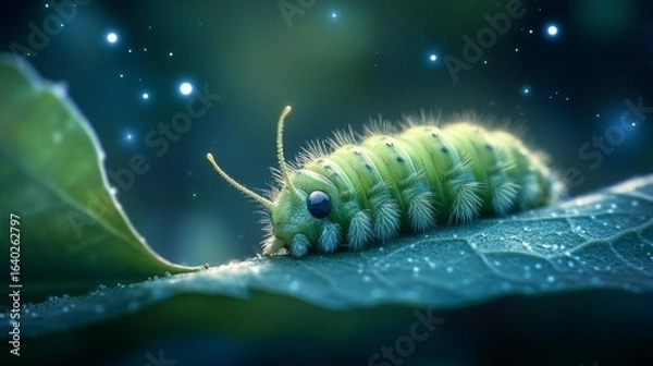 Fototapeta Fuzzy Green Caterpillar on Leaf