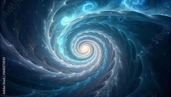 Fototapeta The image shows a swirling vortex of blue and white light with a bright center, resembling a