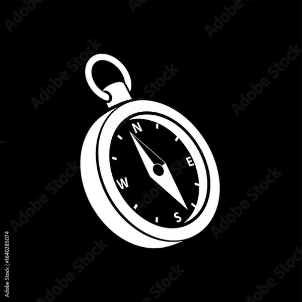 Fototapeta Minimalist illustration of a magnetic compass for guidance and orientation. A clean, white vector icon symbolizing travel, discovery, and finding the way.